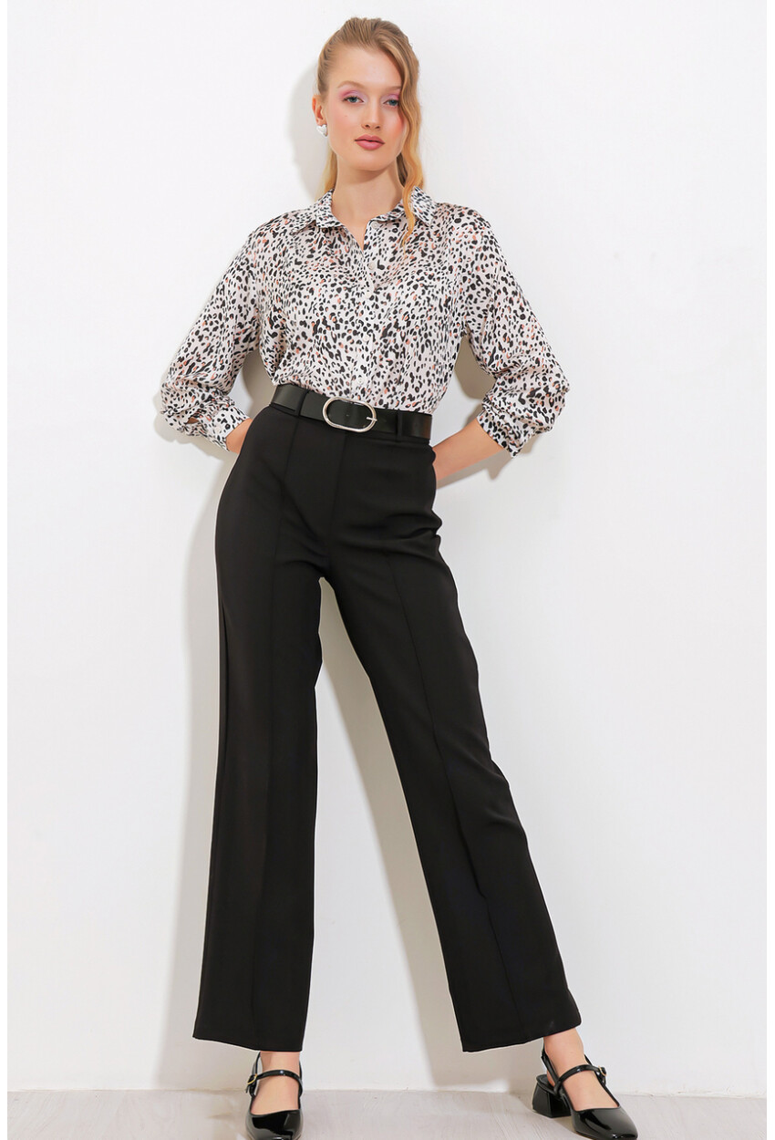 Womens High-Waist Fabric Pants 6584