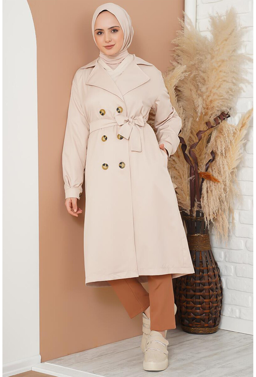 T5853 Double-Breasted Hijab Trench Coat