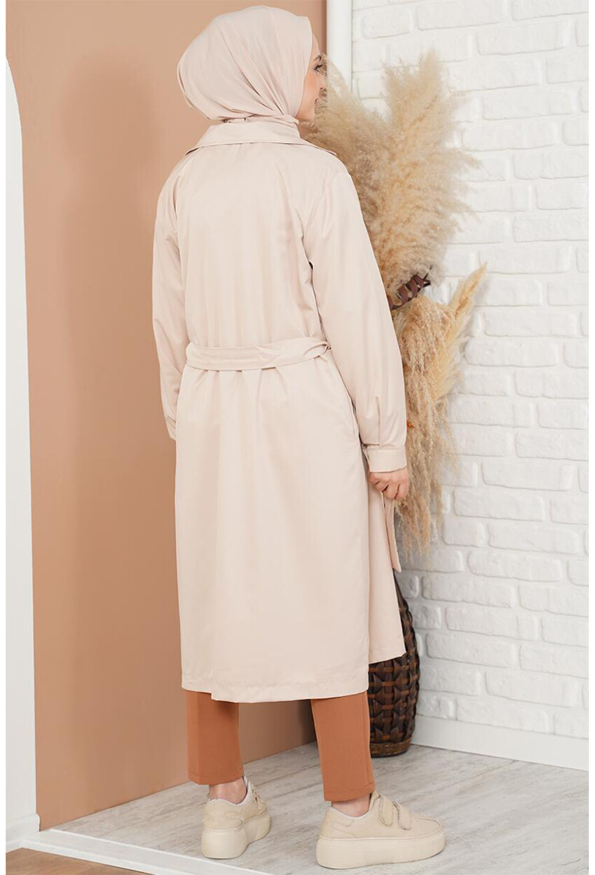 T5853 Double-Breasted Hijab Trench Coat