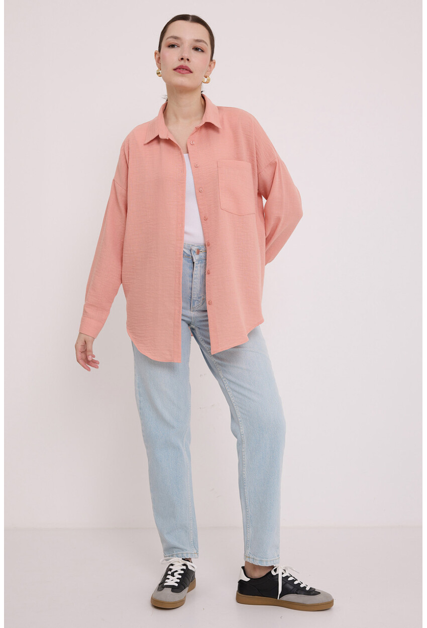 20153 Oversized Linen Shirt With Single Pocket