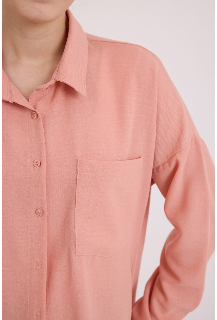 20153 Oversized Linen Shirt With Single Pocket