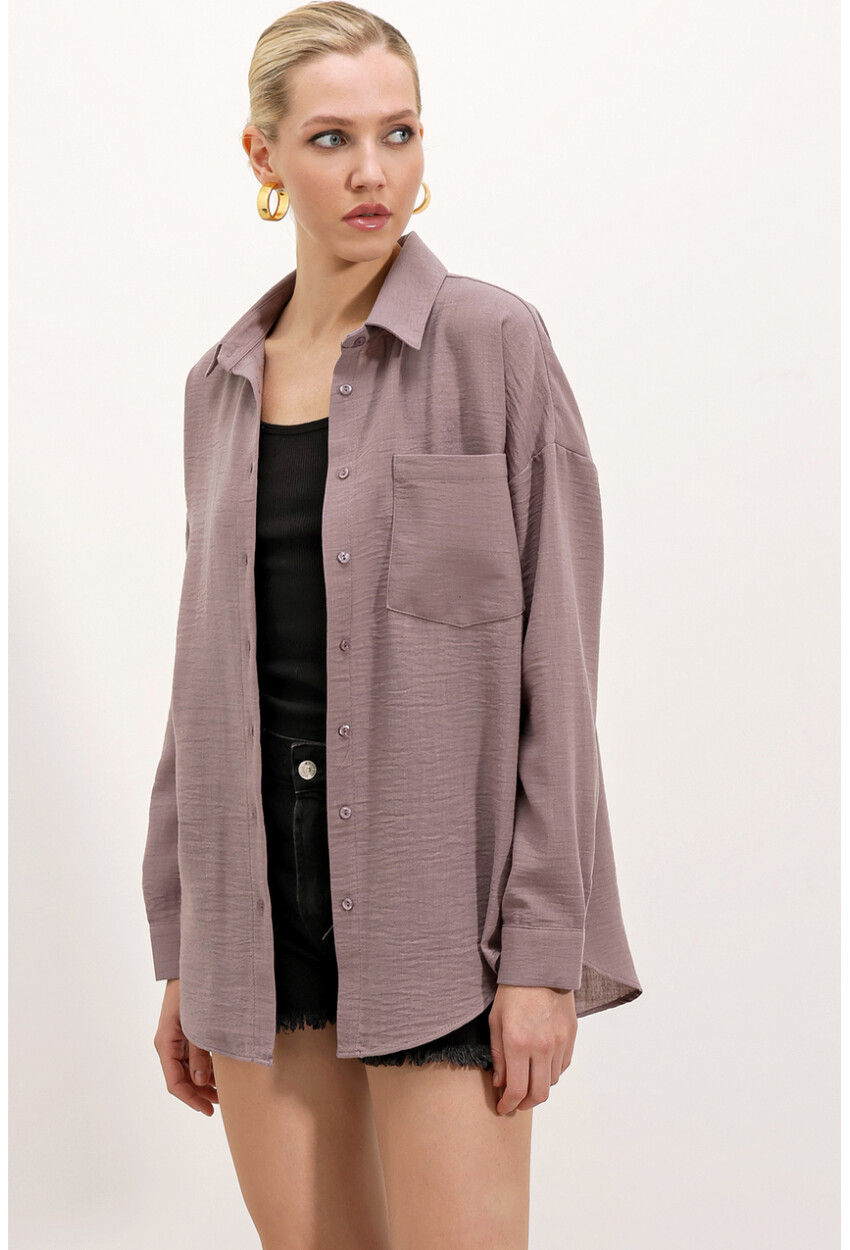 20153 Oversized Linen Shirt With Single Pocket