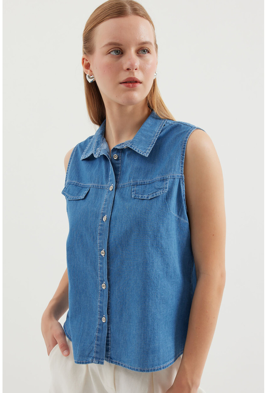 20257 Sleeveless Denim Shirt