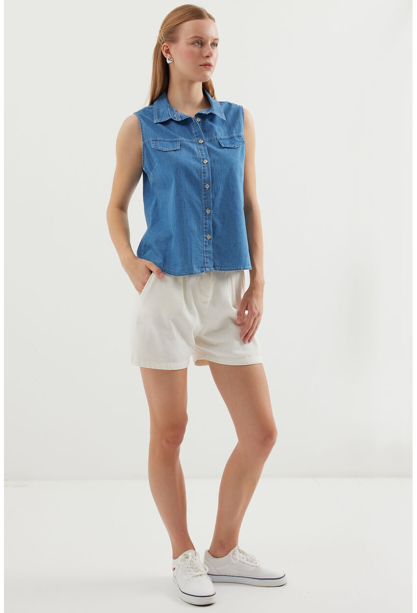 20257 Sleeveless Denim Shirt