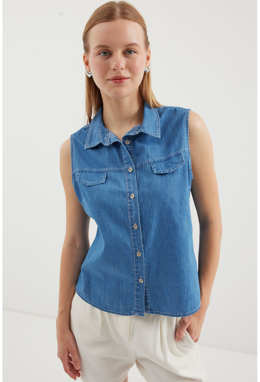 20257 Sleeveless Denim Shirt