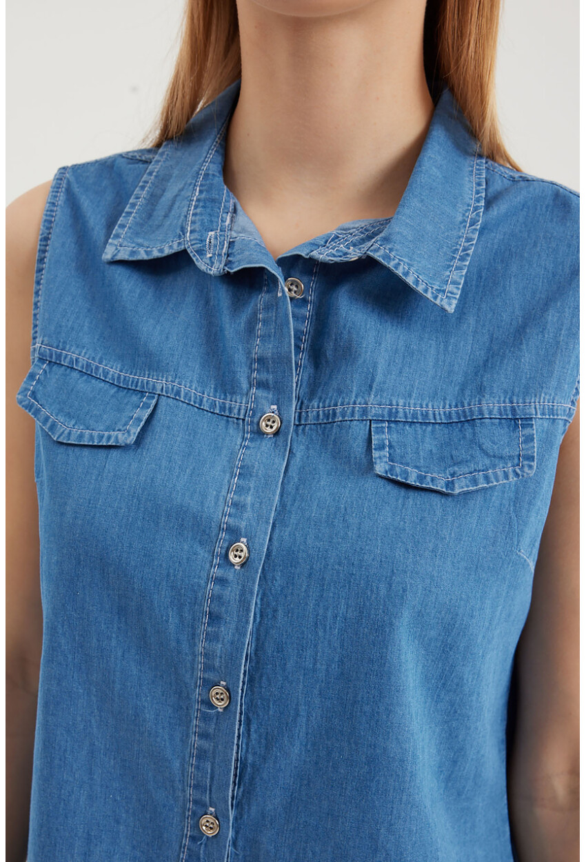 20257 Sleeveless Denim Shirt