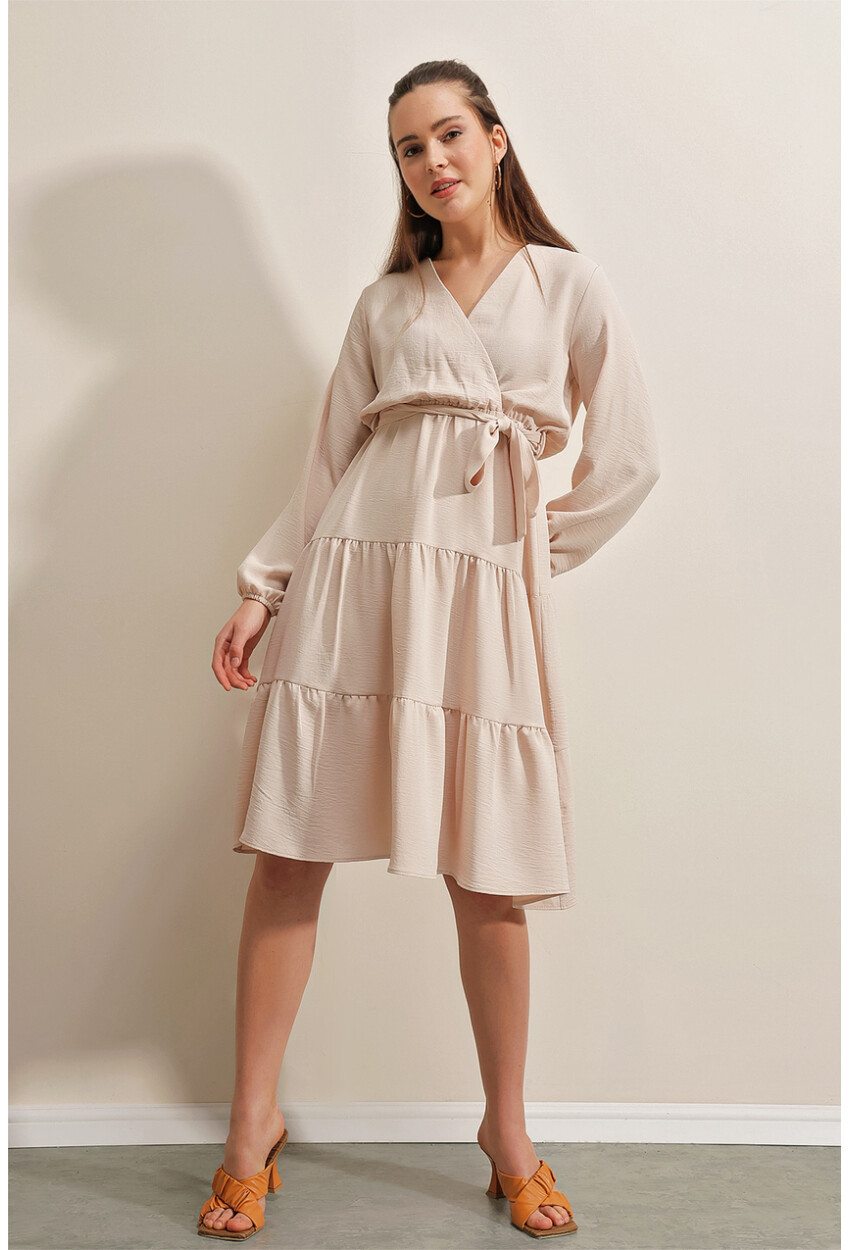 2369 Wrap Collar Flounced Dress