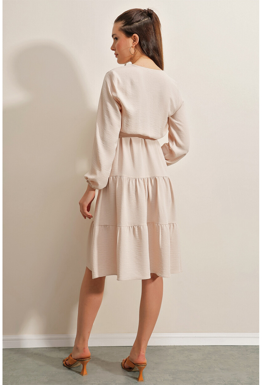 2369 Wrap Collar Flounced Dress