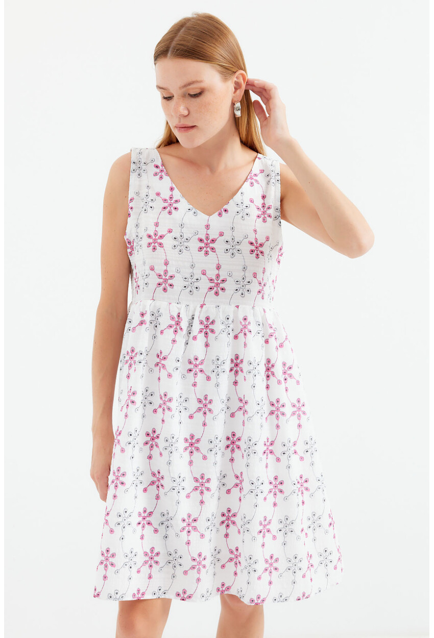 2507 V-Neck Patterned Mini Dress