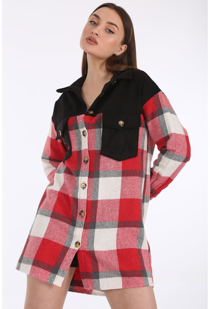 5809 Oversized Plaid Tunic With Pocket