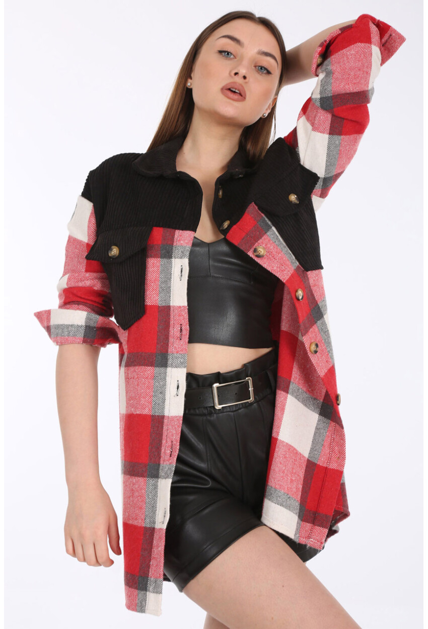 5809 Oversized Plaid Tunic With Pocket