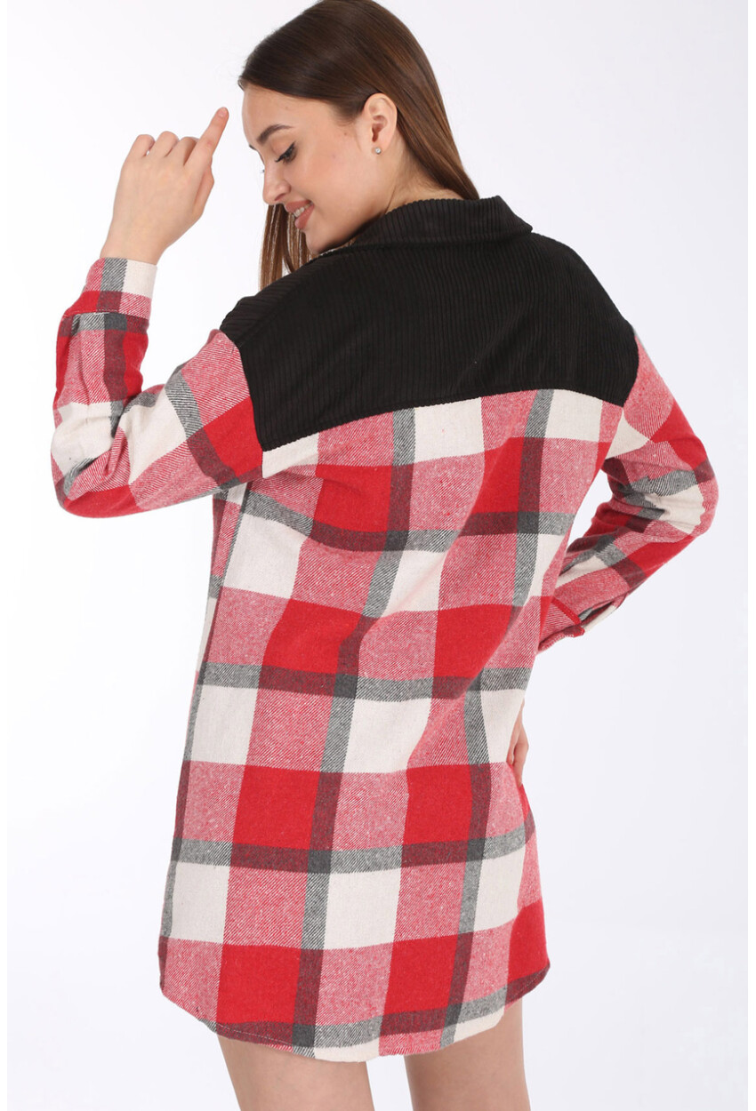 5809 Oversized Plaid Tunic With Pocket