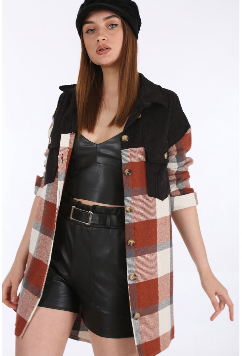 5809 Oversized Plaid Tunic With Pocket