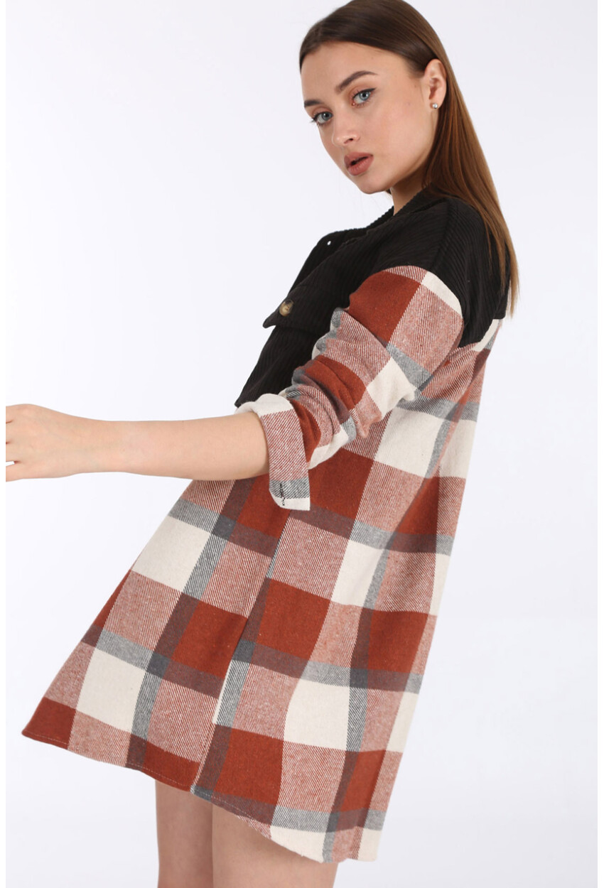 5809 Oversized Plaid Tunic With Pocket