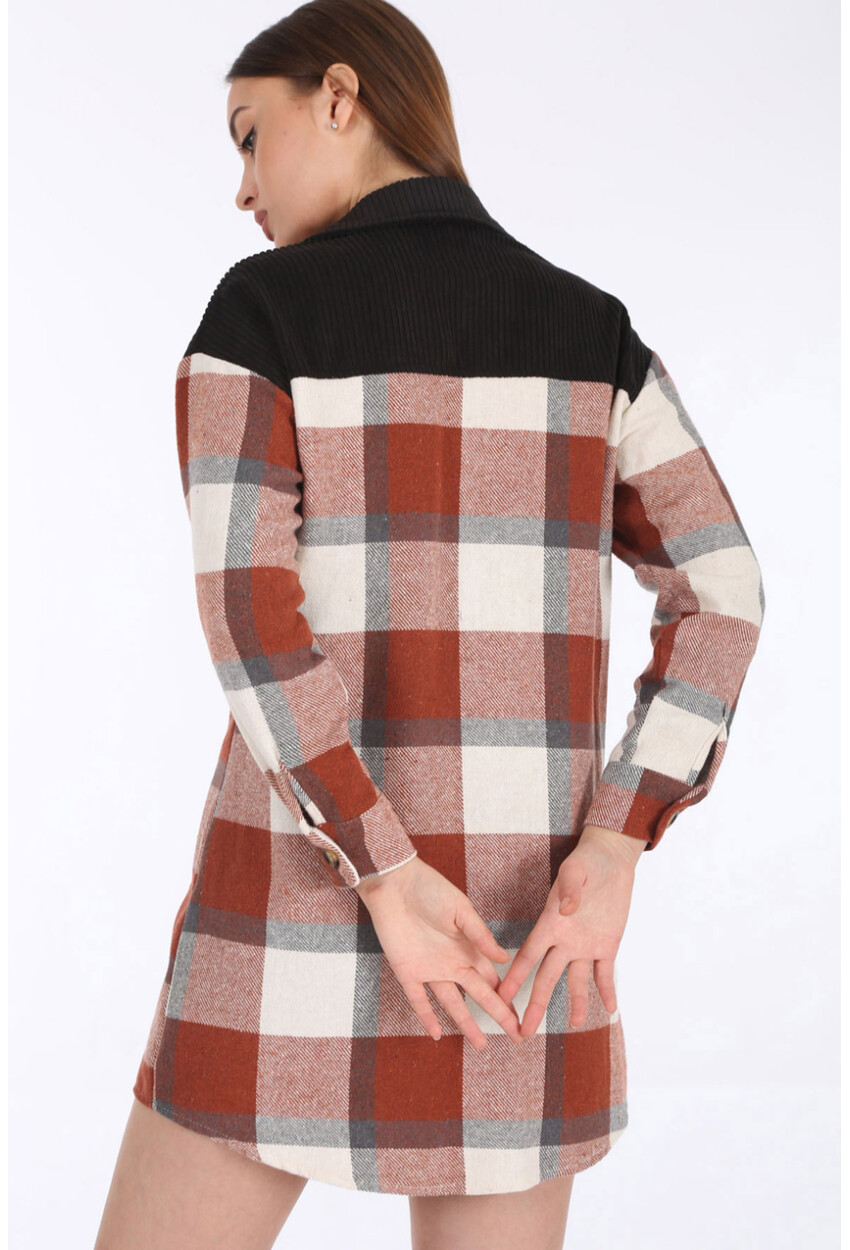 5809 Oversized Plaid Tunic With Pocket