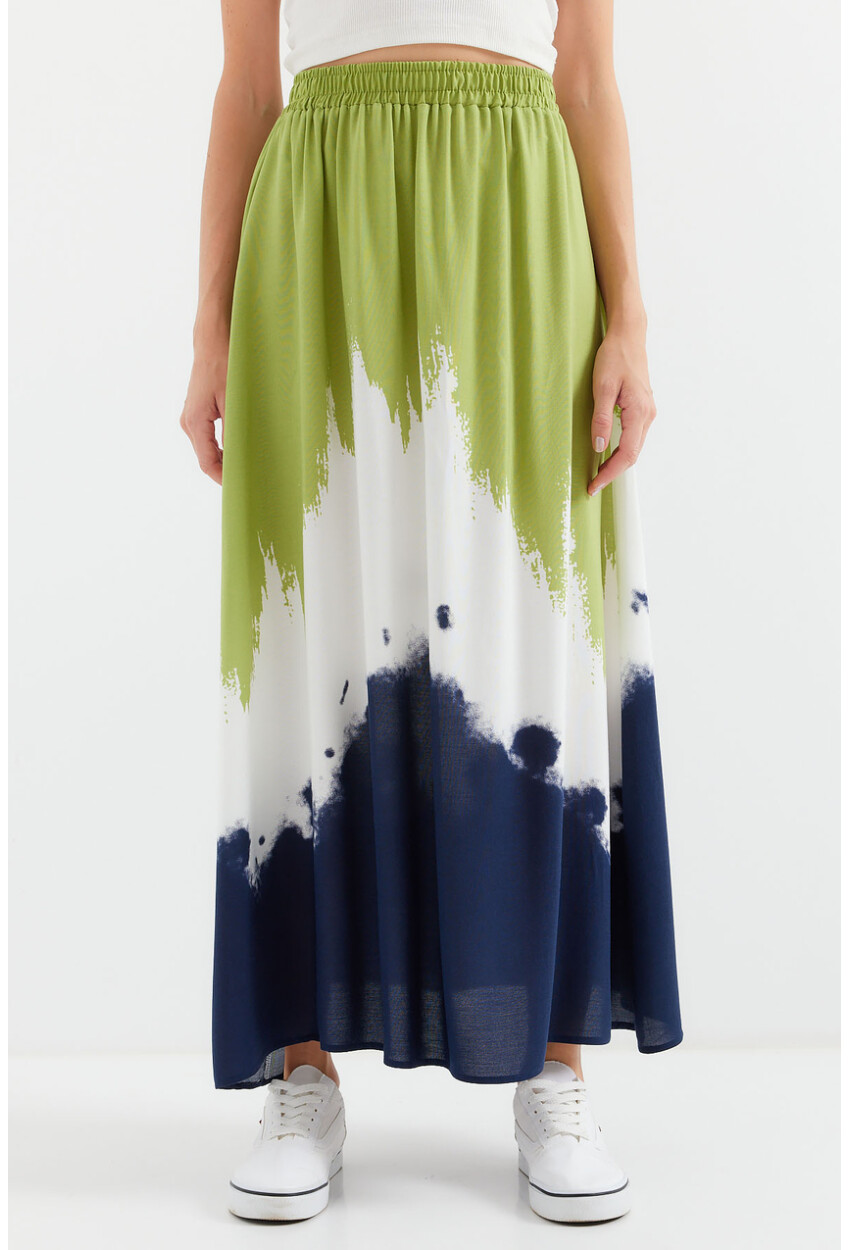 8025 Patterned Long Viscose Skirt