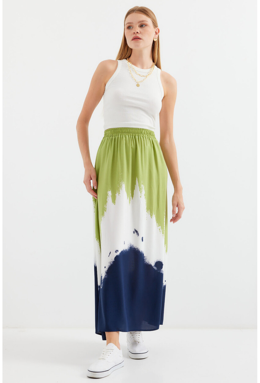 8025 Patterned Long Viscose Skirt