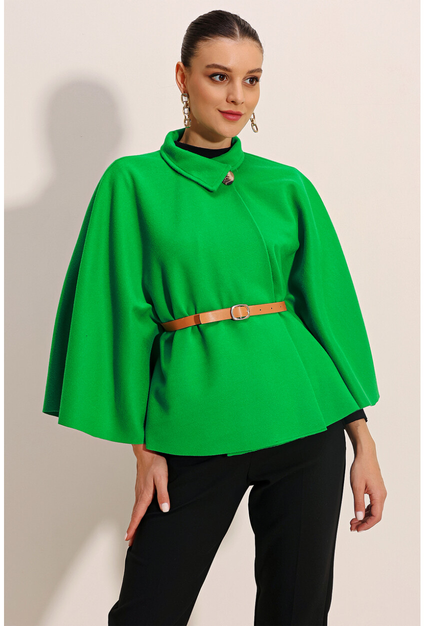 9134 Wool Poncho With Belt