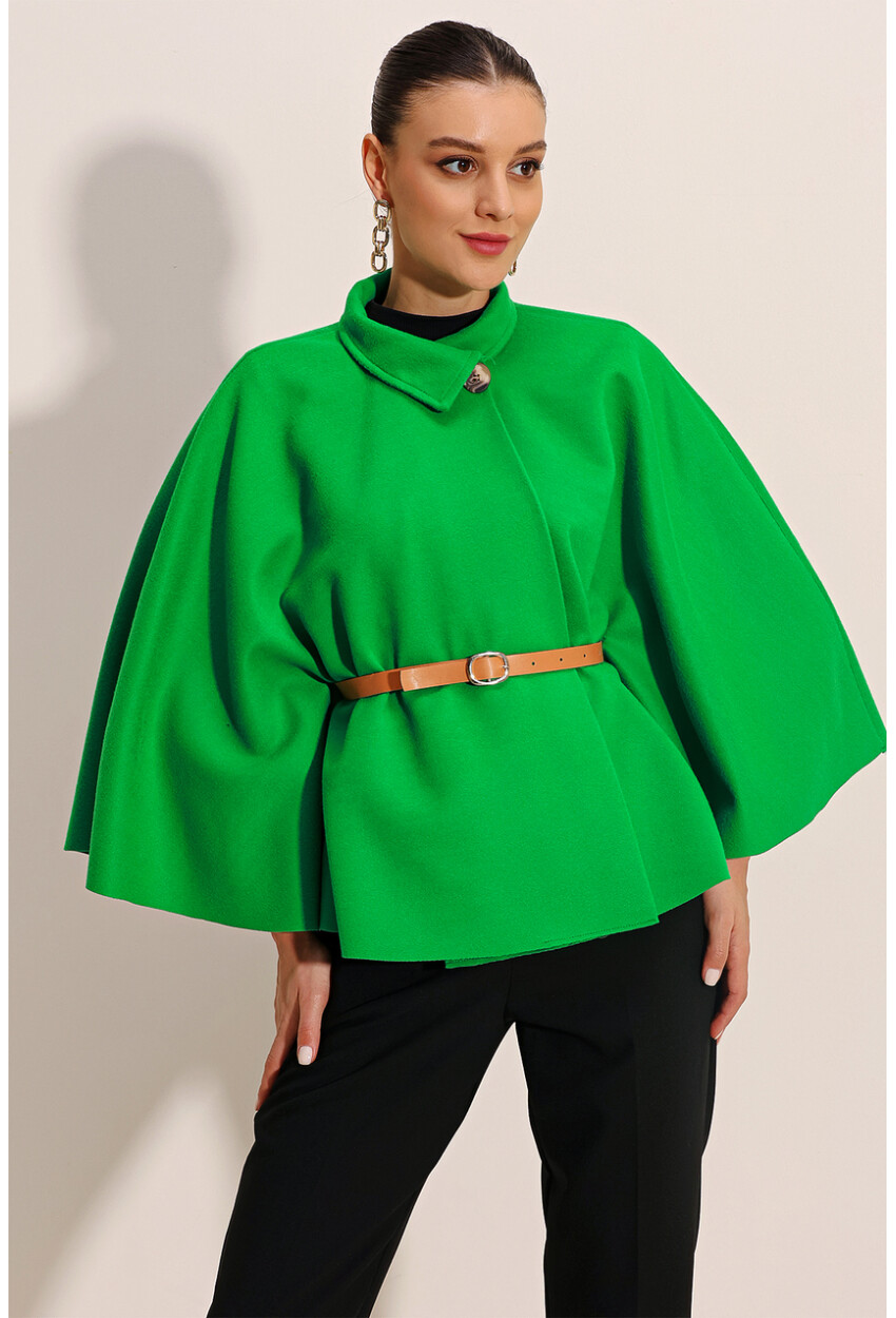 9134 Wool Poncho With Belt