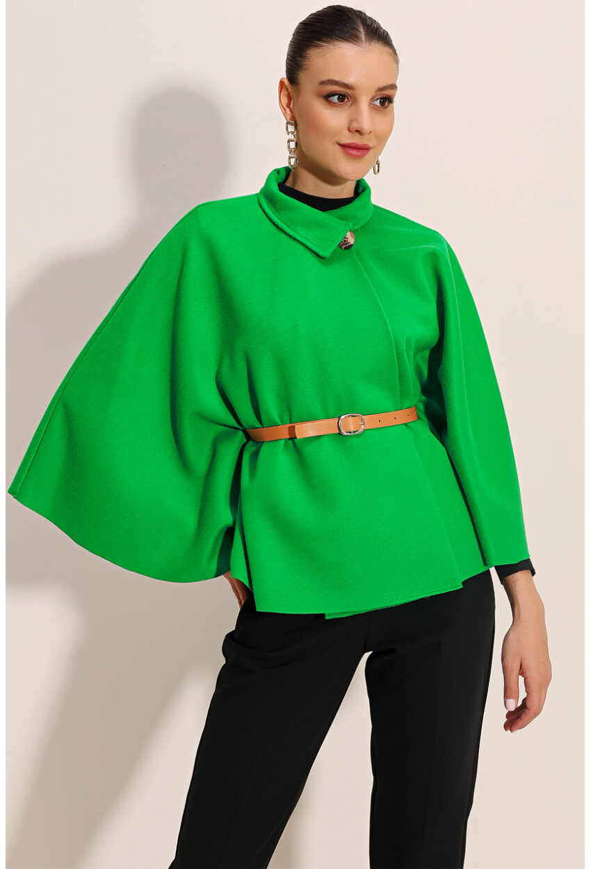 9134 Wool Poncho With Belt