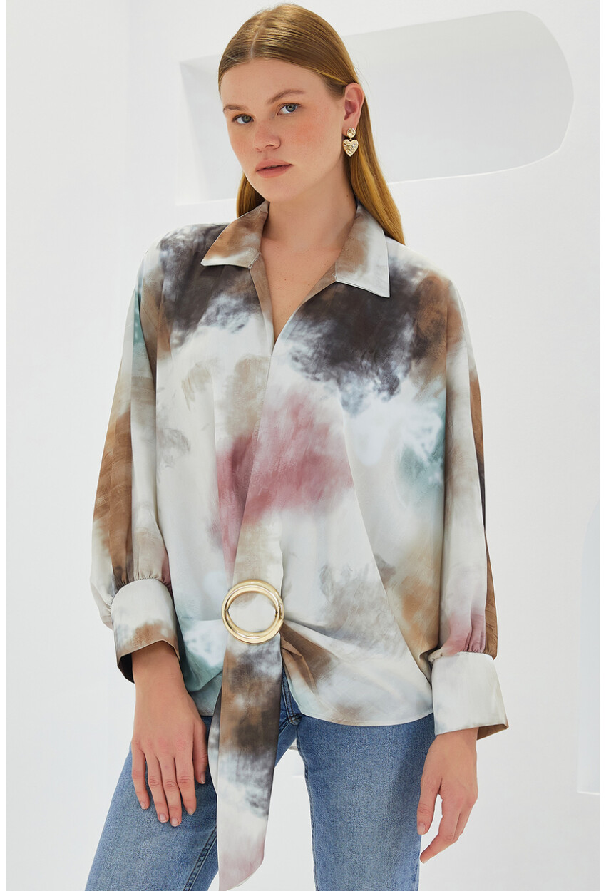 Oversized Draped Satin Shirt 907