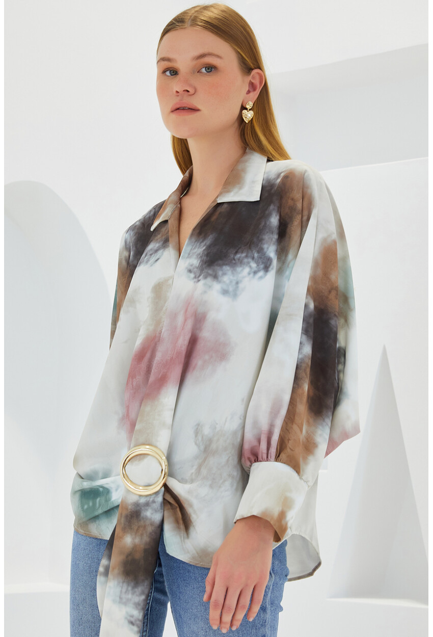 Oversized Draped Satin Shirt 907