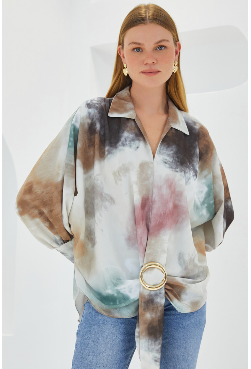 Oversized Draped Satin Shirt 907