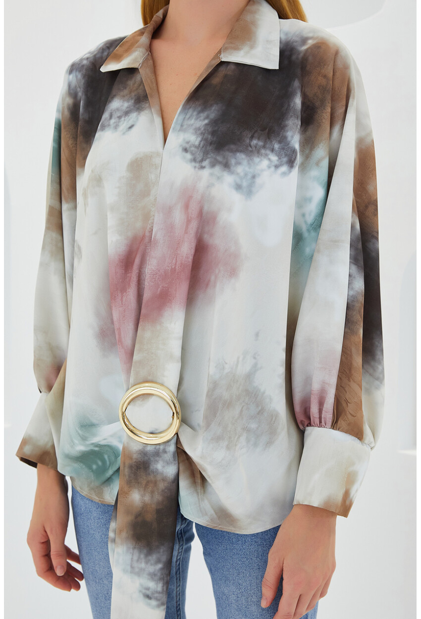 Oversized Draped Satin Shirt 907