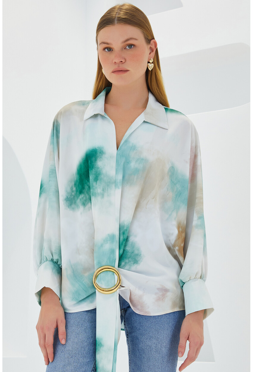 Oversized Draped Satin Shirt 907