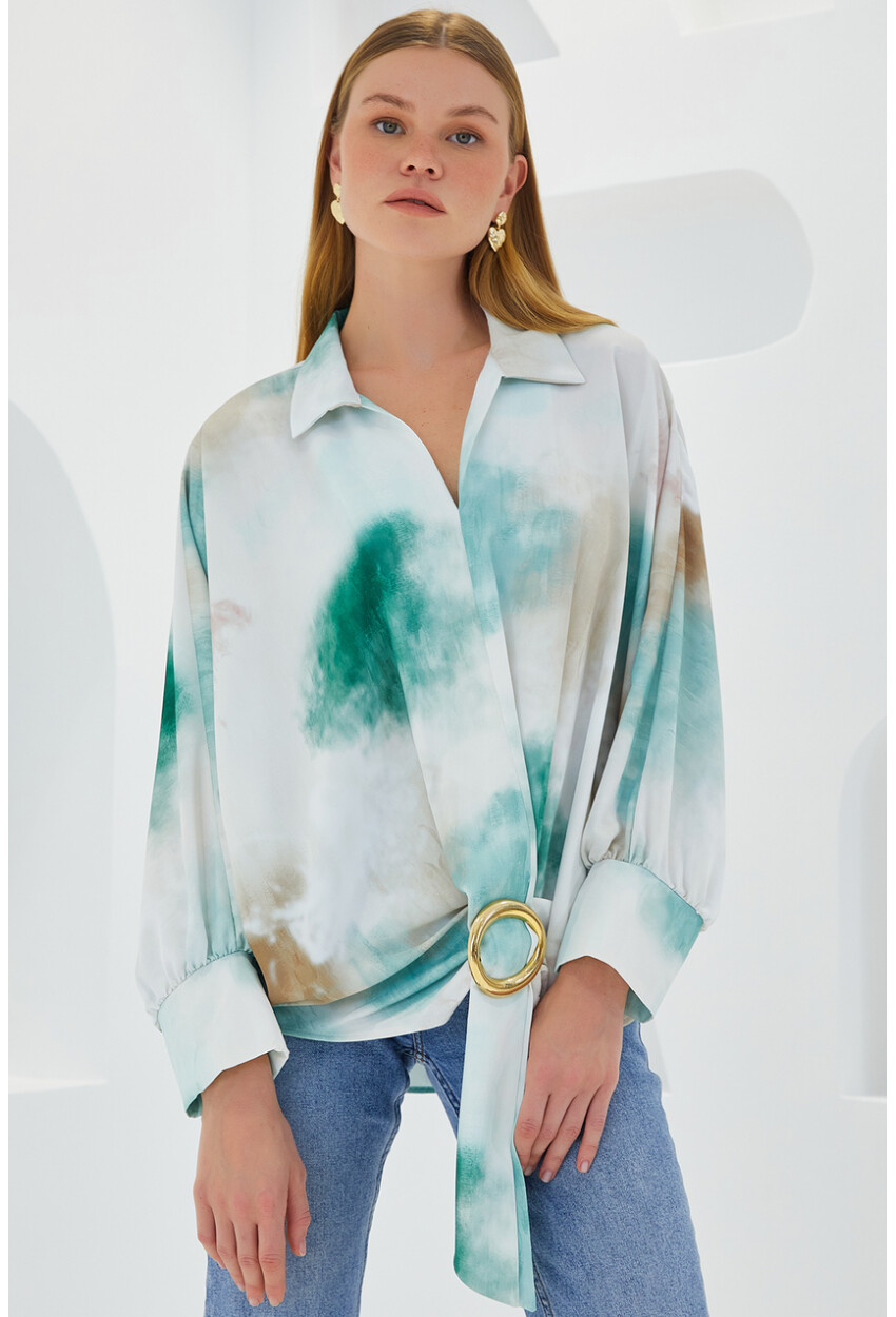 Oversized Draped Satin Shirt 907