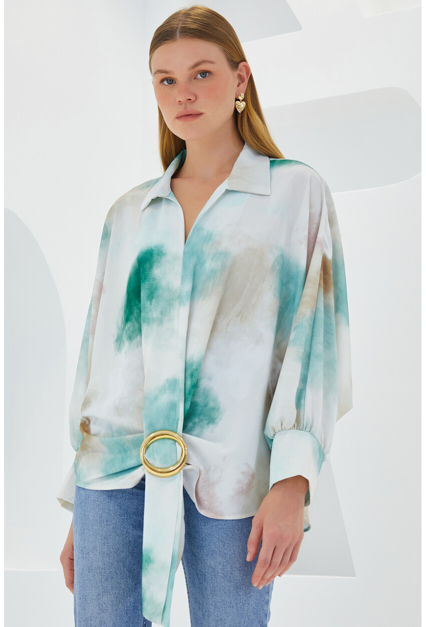 Oversized Draped Satin Shirt 907