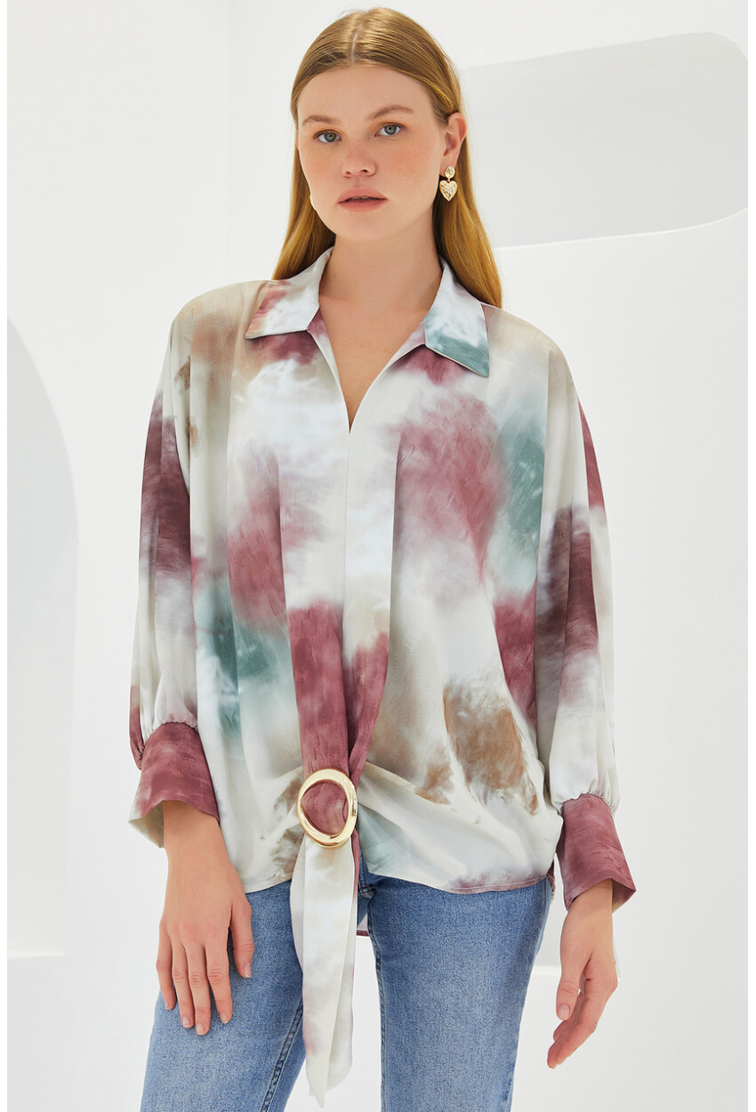 Oversized Draped Satin Shirt 907