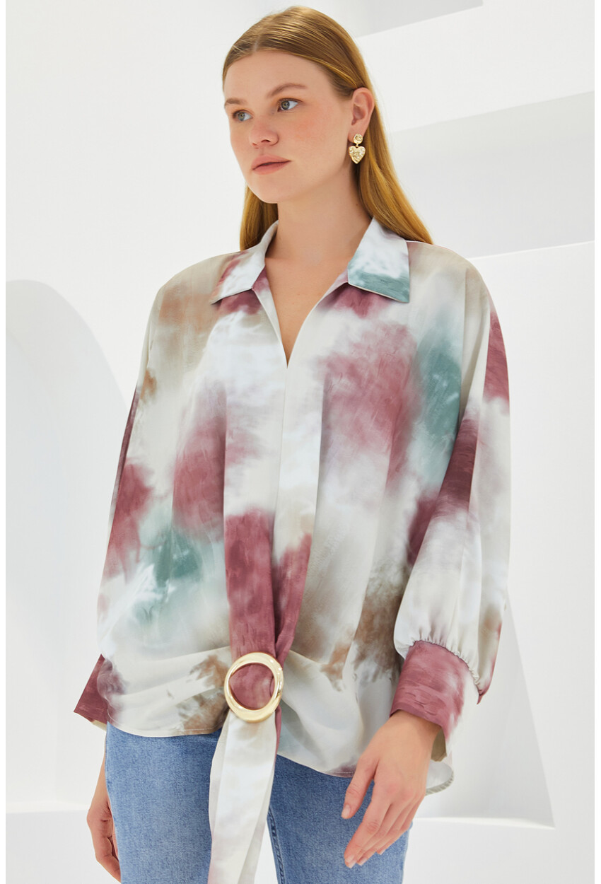 Oversized Draped Satin Shirt 907