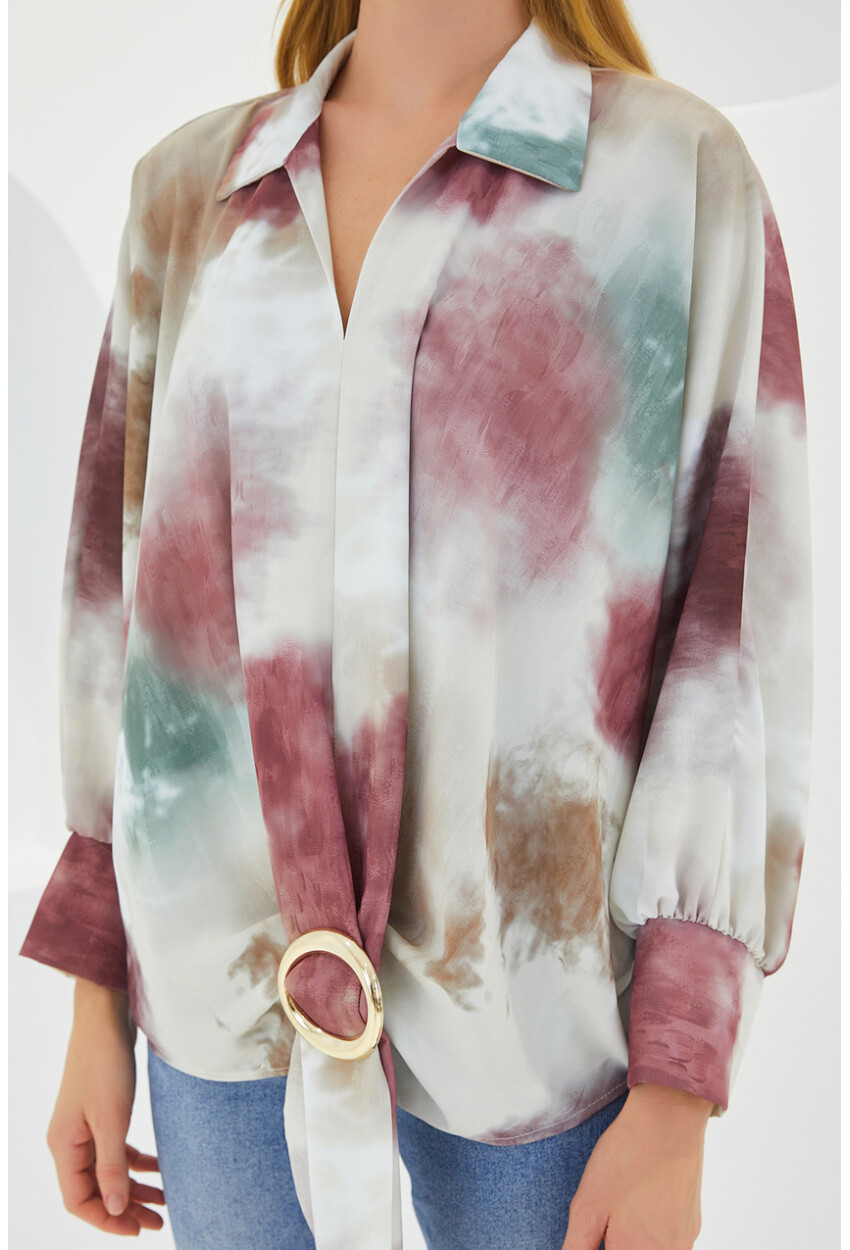 Oversized Draped Satin Shirt 907