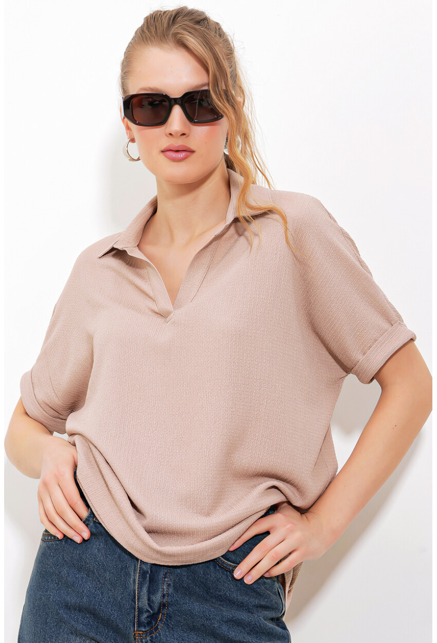 0486 Polo Collar Knit Blouse