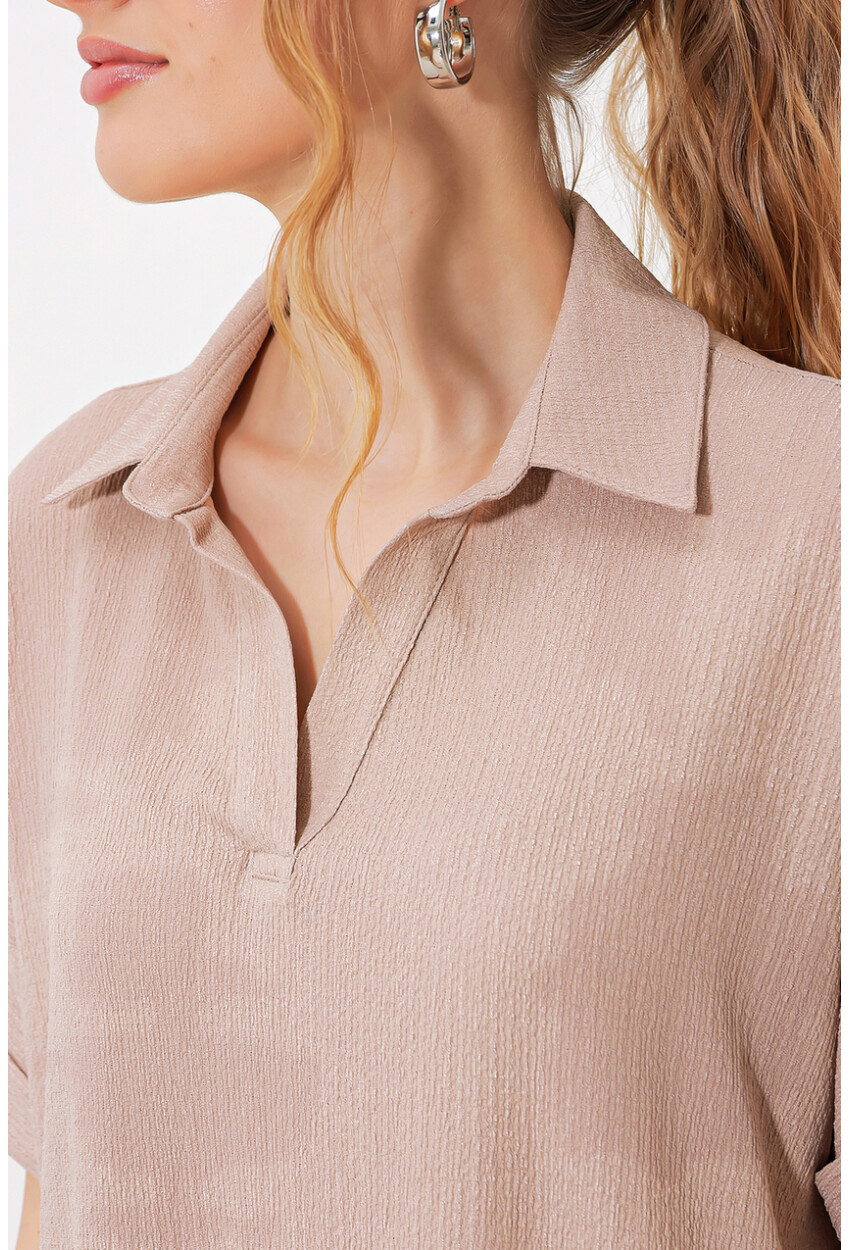 0486 Polo Collar Knit Blouse