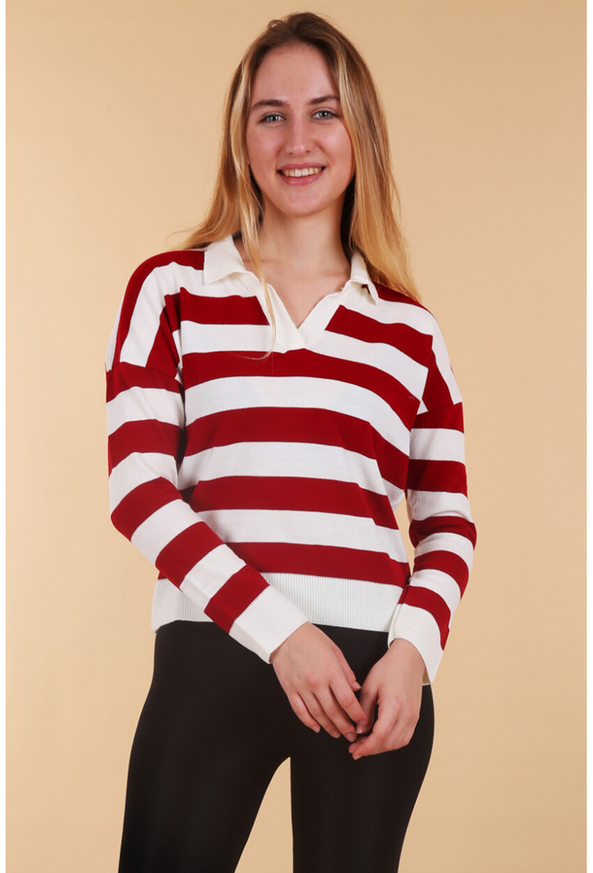 15777 Polo Collar Striped Sweater