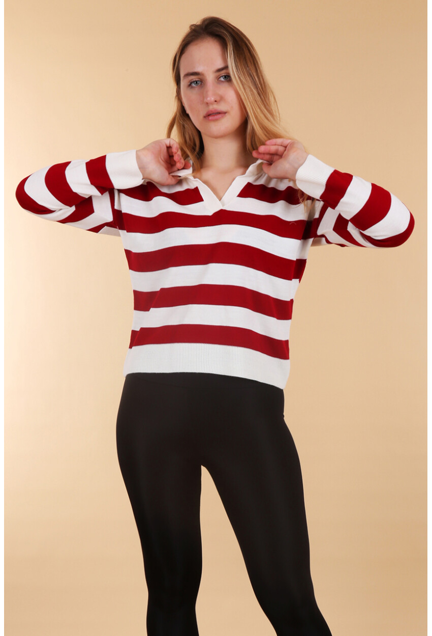 15777 Polo Collar Striped Sweater