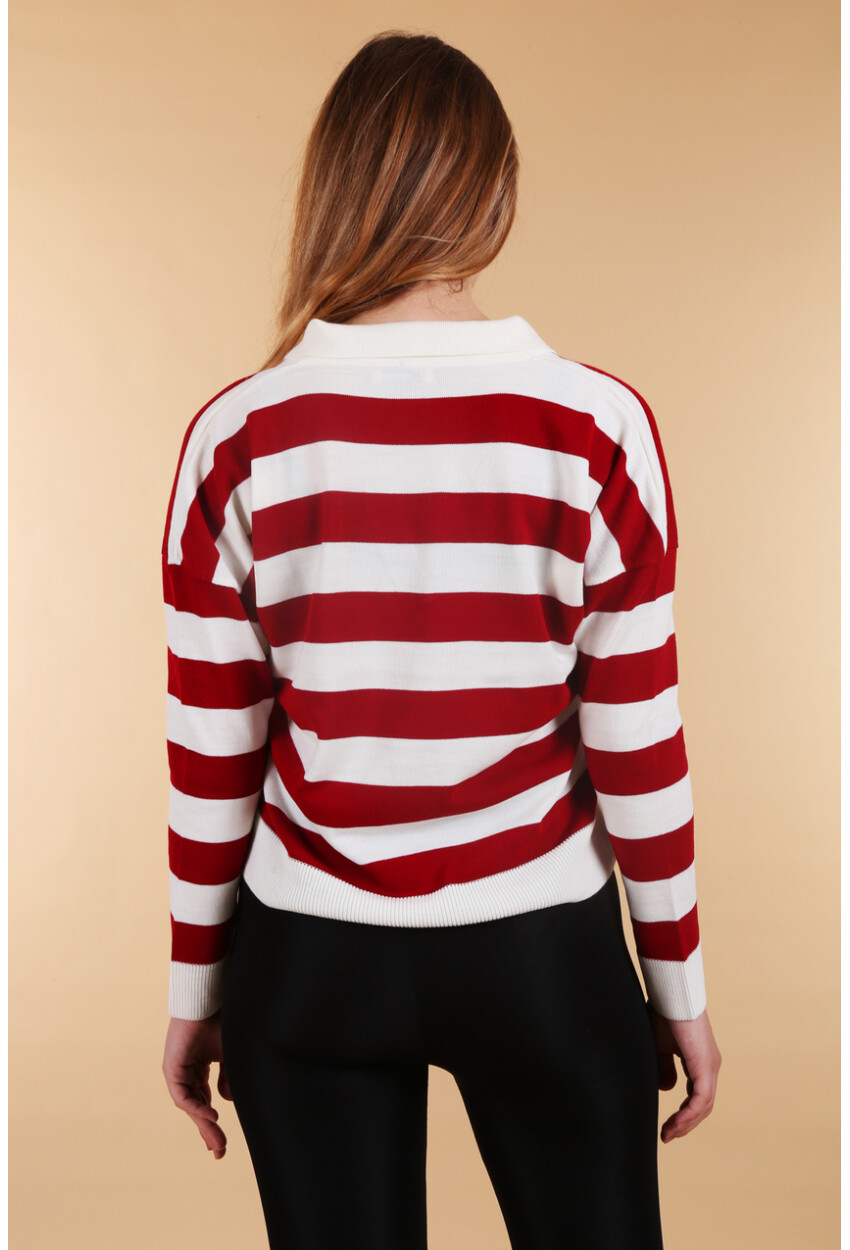 15777 Polo Collar Striped Sweater