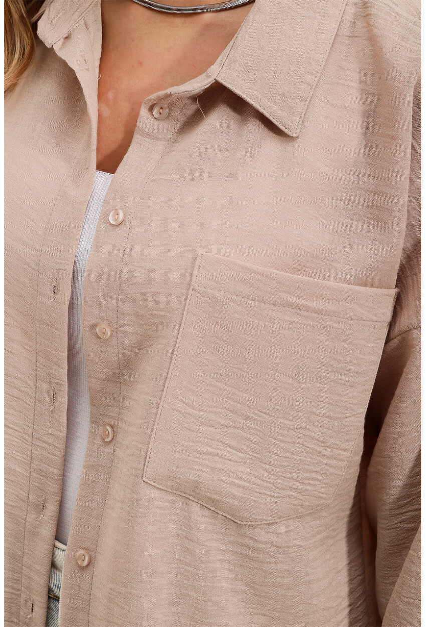 20153 Oversized Linen Shirt With Single Pocket