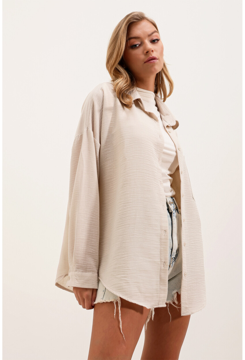 20153 Oversized Linen Shirt With Single Pocket