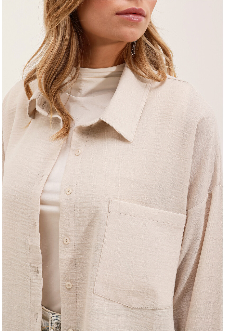 20153 Oversized Linen Shirt With Single Pocket