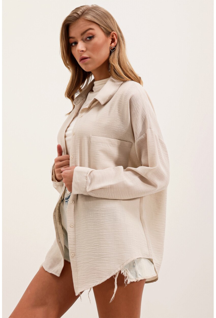 20153 Oversized Linen Shirt With Single Pocket