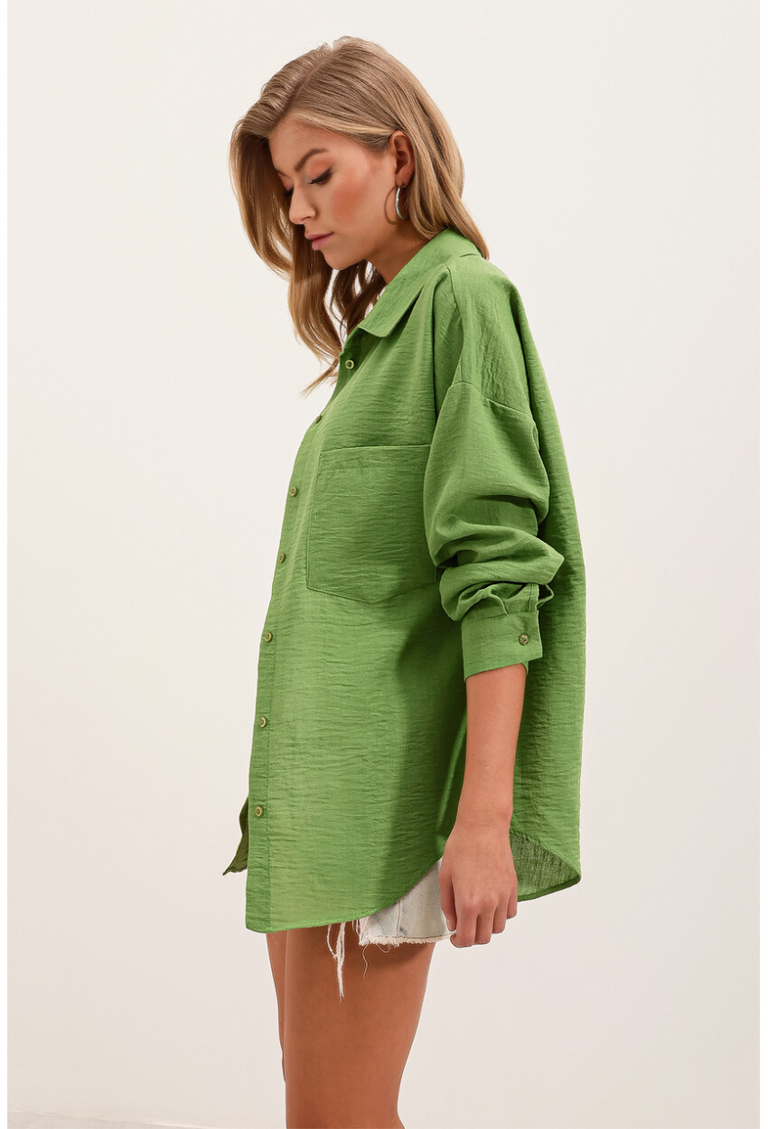 20153 Oversized Linen Shirt With Single Pocket