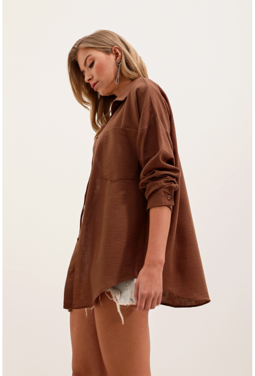 20153 Oversized Linen Shirt With Single Pocket