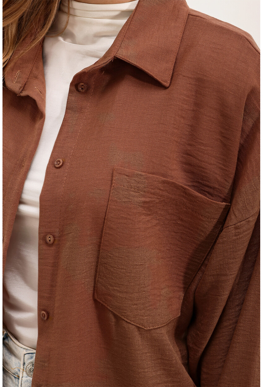 20153 Oversized Linen Shirt With Single Pocket