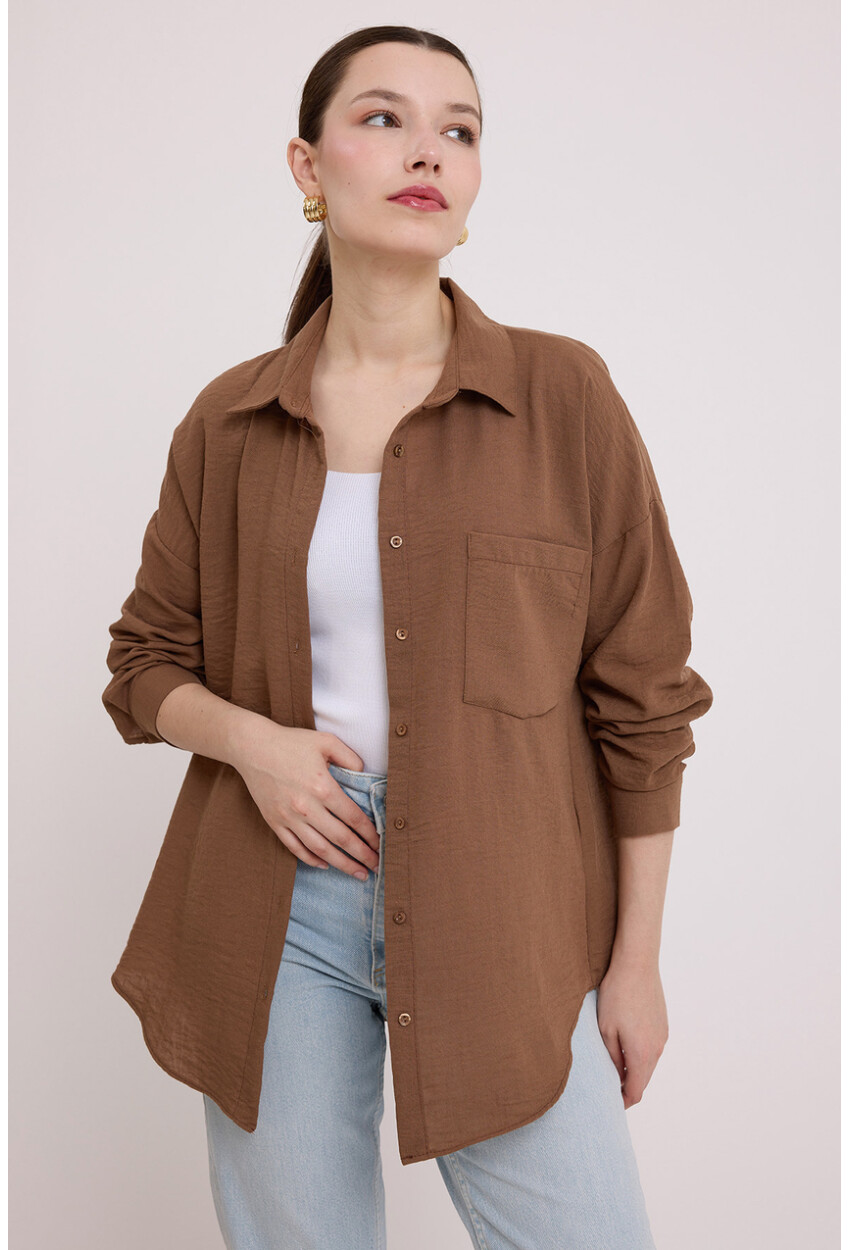 20153 Oversized Linen Shirt With Single Pocket