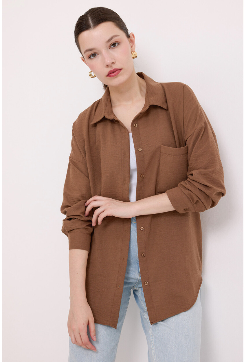 20153 Oversized Linen Shirt With Single Pocket