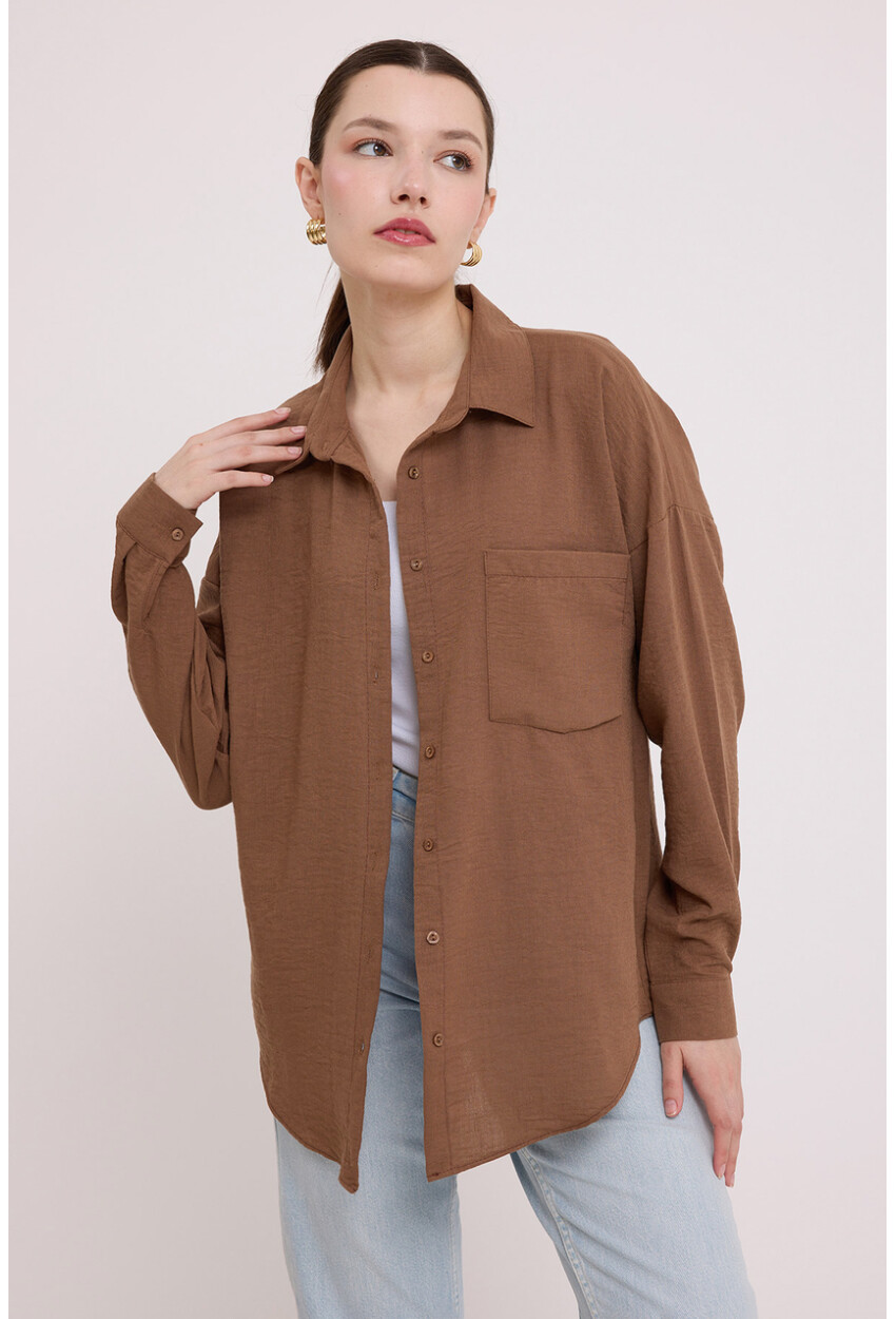 20153 Oversized Linen Shirt With Single Pocket