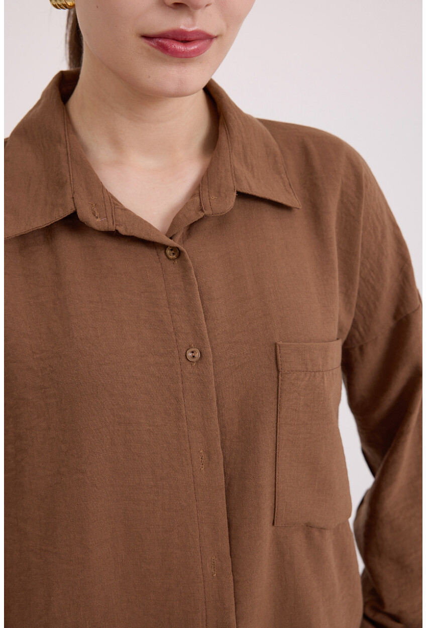 20153 Oversized Linen Shirt With Single Pocket